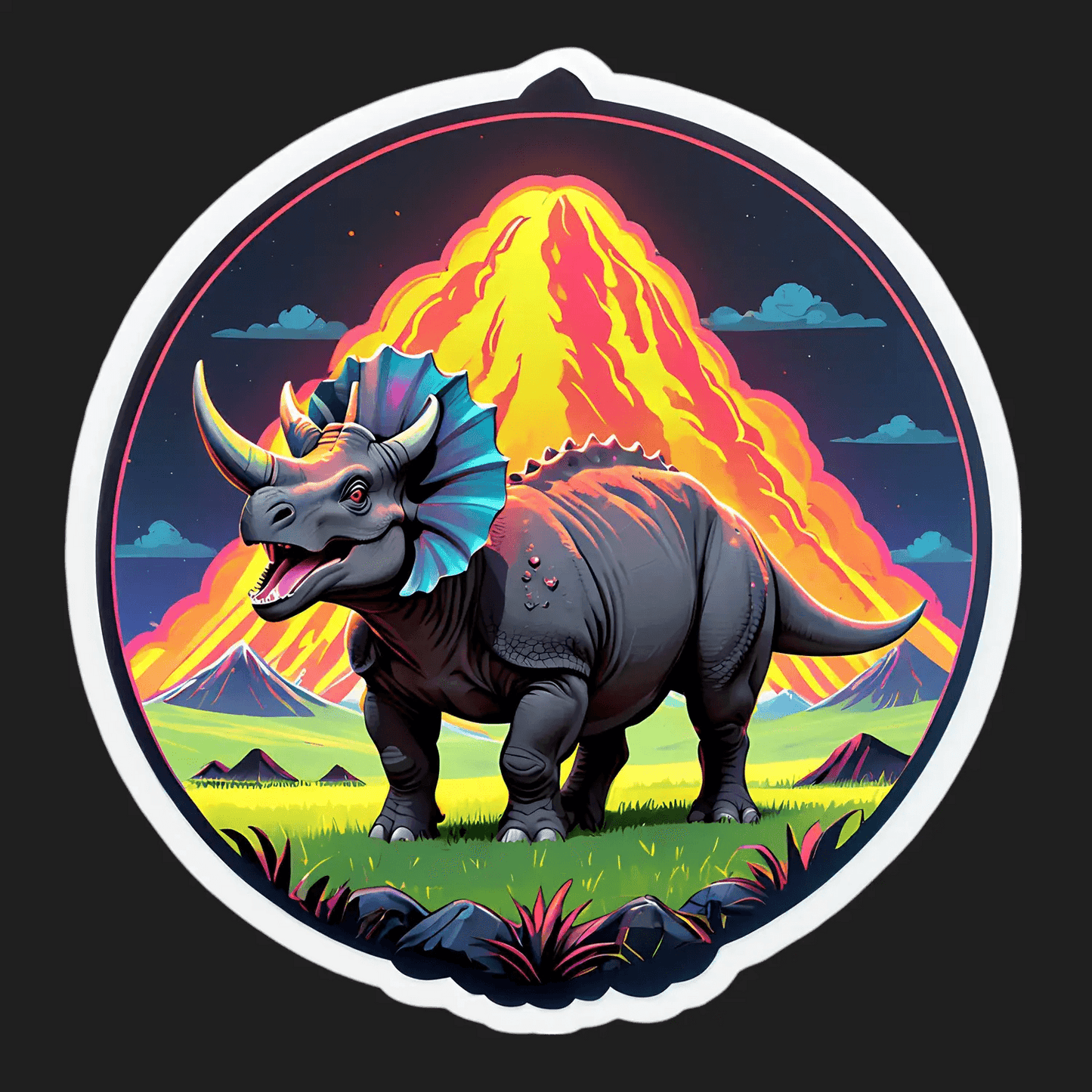 Dinosaur Volcano Sticker - Colorful Jurassic Design - Heat Press Transfer