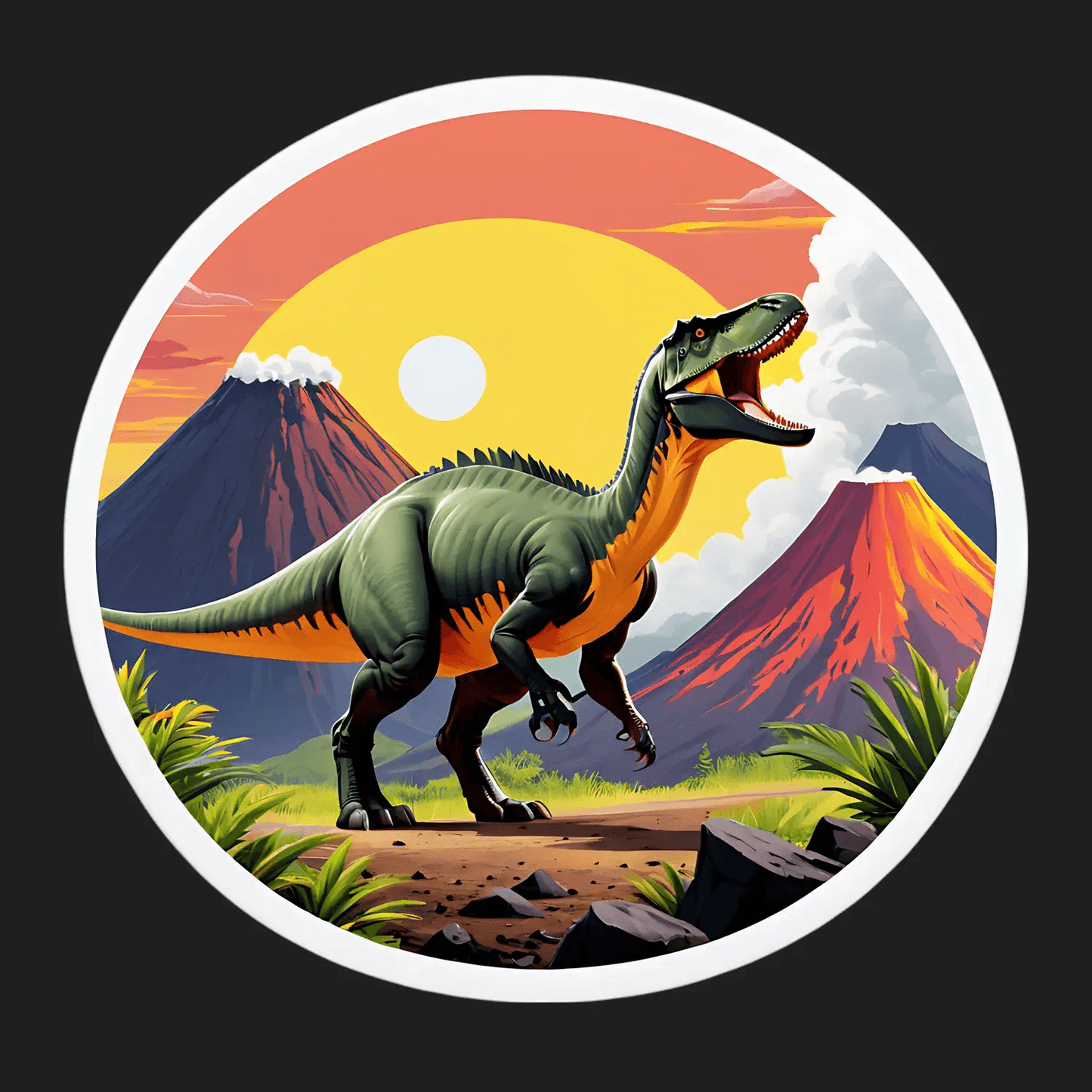 Dinosaur Volcano Sunset - Sticker - Heat Press Transfer