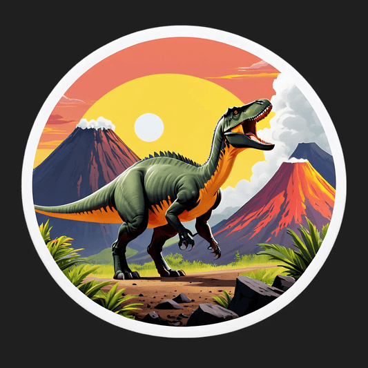 Dinosaur Volcano Sunset - Sticker - Heat Press Transfer