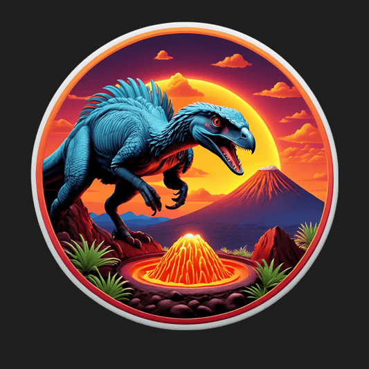 Dinosaur Volcano Sunset - UV Sticker - Heat Press Transfer