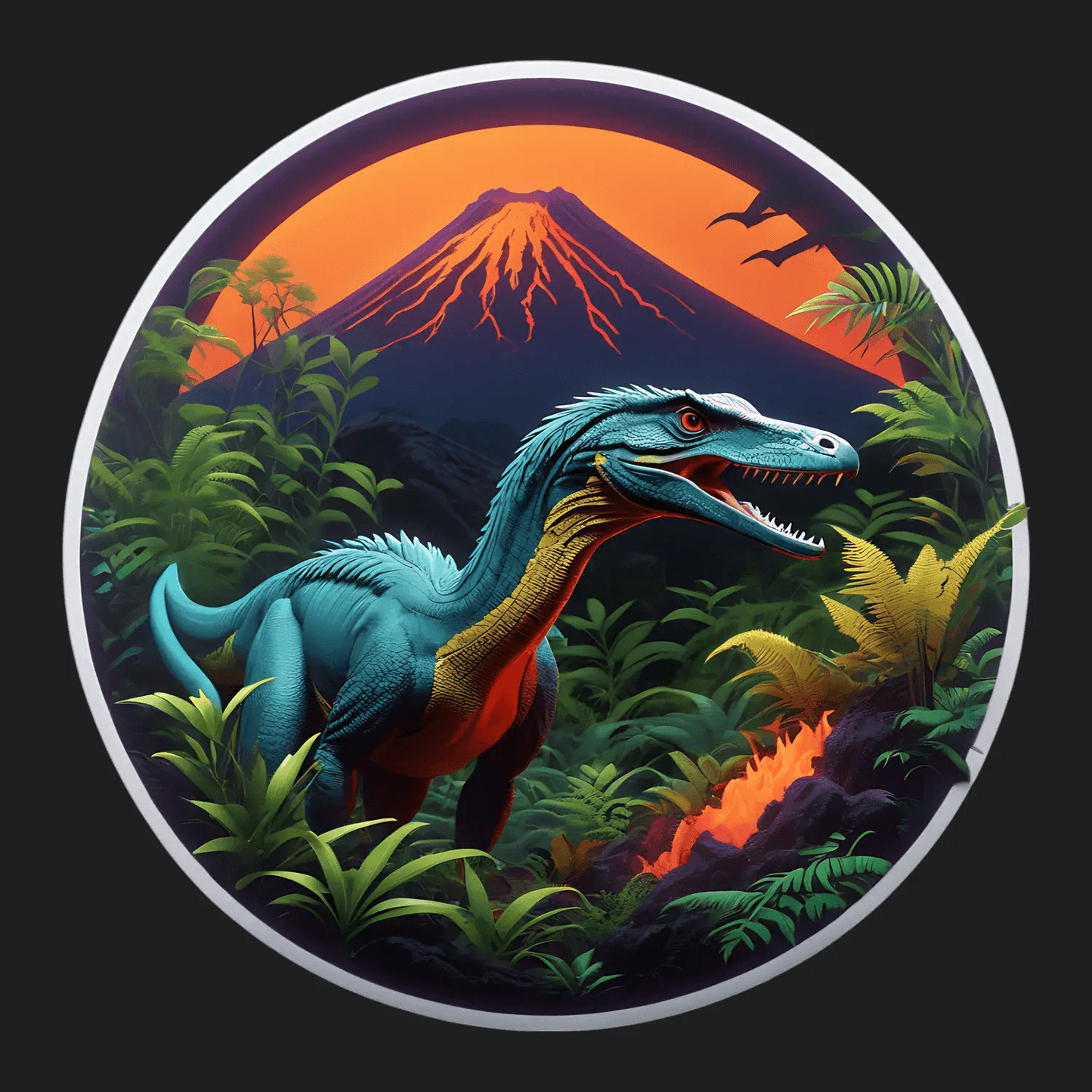 Dinosaur Volcano - Vibrant UV Sticker - Heat Press Transfer