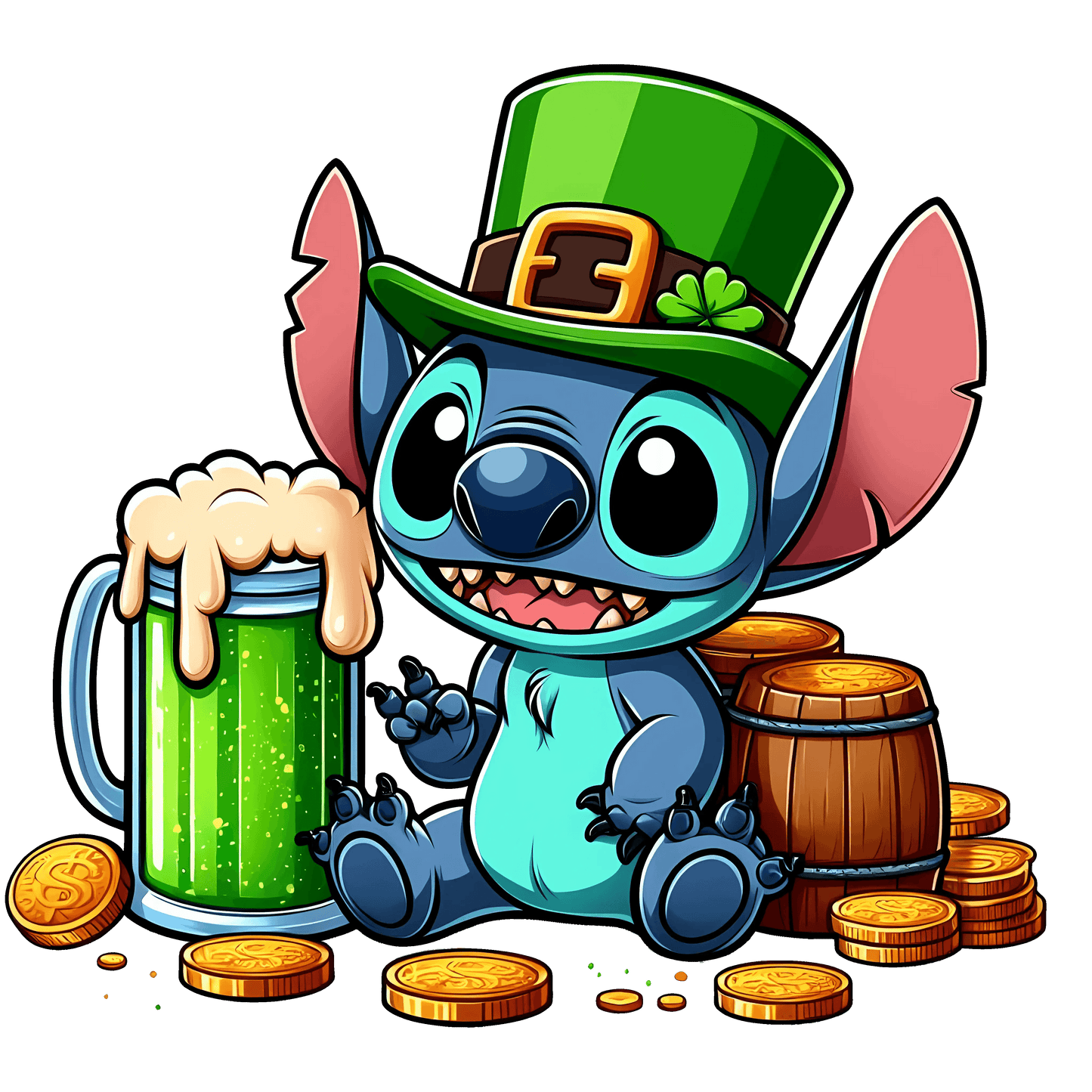 Disney Lilo & Stitch St. Patricks Day Irish Design - DTF Ready To Press - Heat Press Transfer