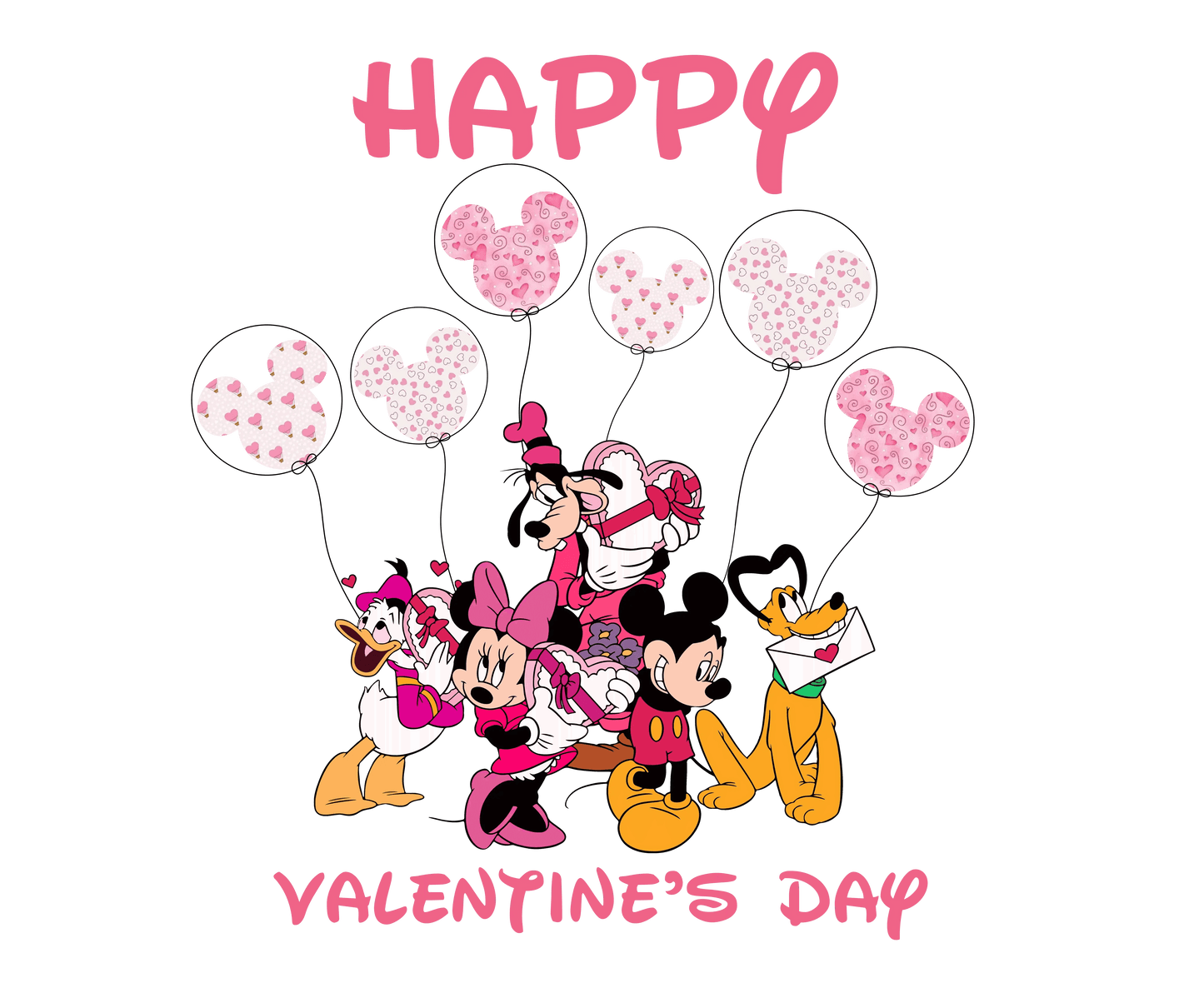 Disney Mickey Mouse Happy Valentine's Day Design - DTF Ready To Press - Heat Press Transfer