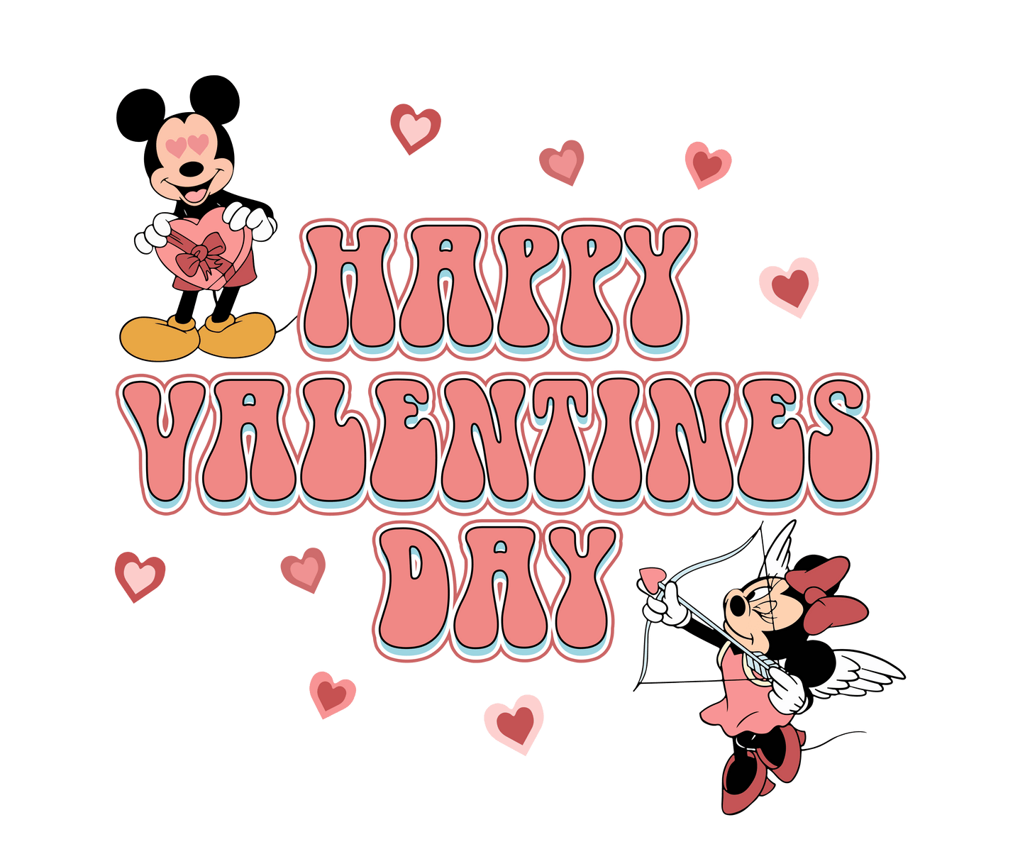 Disney Mickey Mouse Happy Valentine's Day Design - DTF Ready To Press - Heat Press Transfer