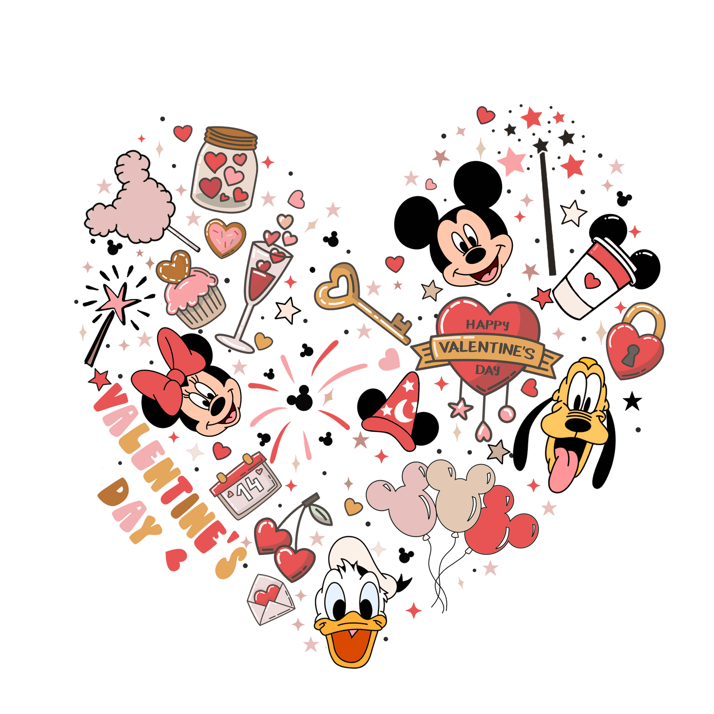 Disney Mickey Mouse Valentine's Day Heart Design - DTF Ready To Press - Heat Press Transfer