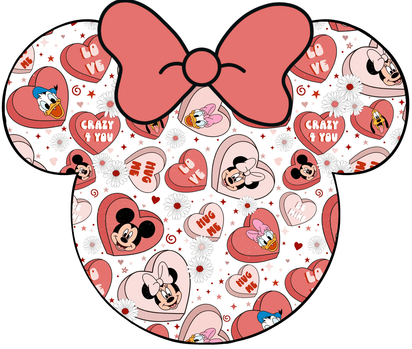 Disney Minnie Mouse Hug Me Valentine Design - DTF Ready To Press - Heat Press Transfer