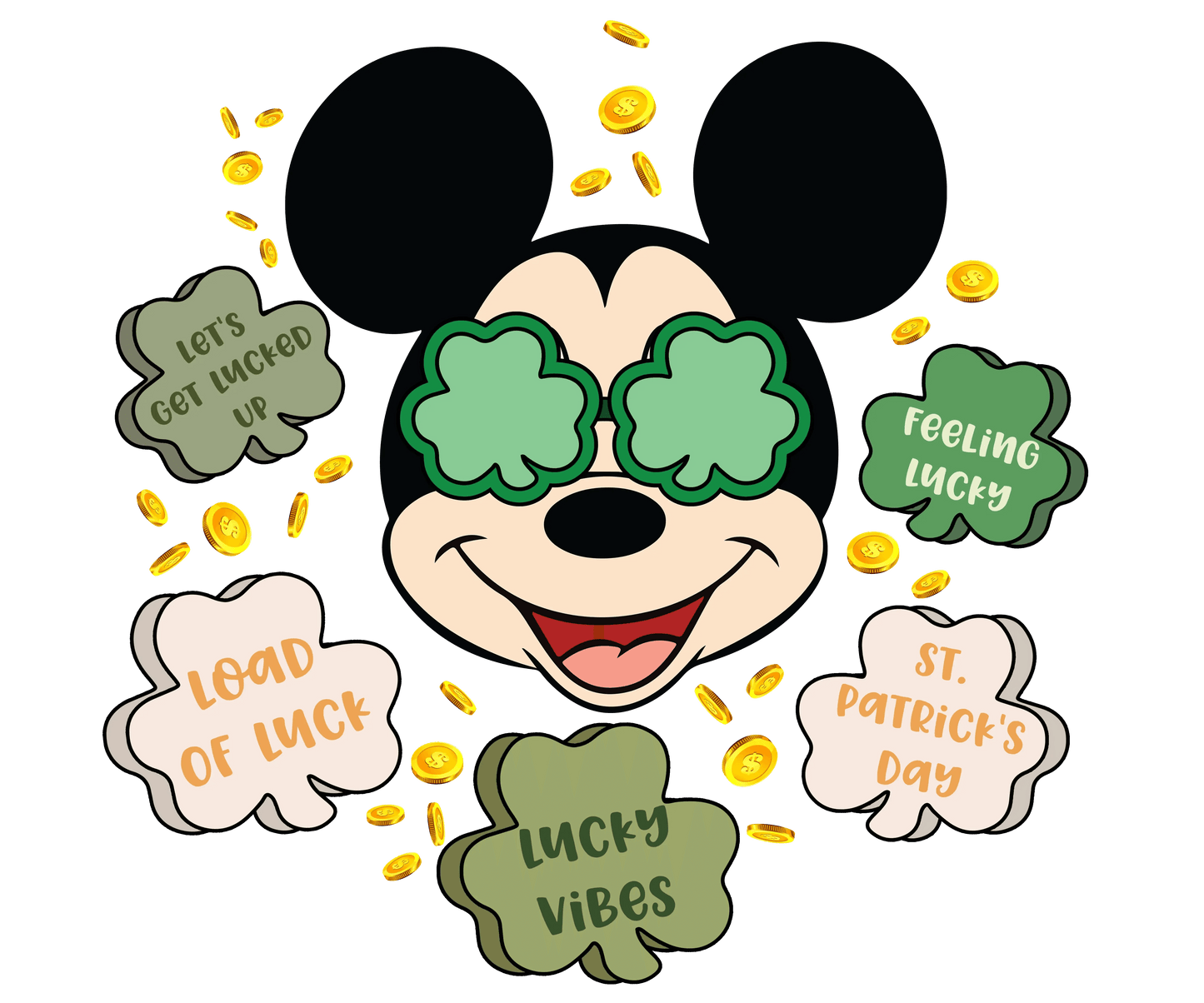 Disney Saint Patrick's Day Mickey Lucky Vibes Design - DTF Ready To Press - Heat Press Transfer