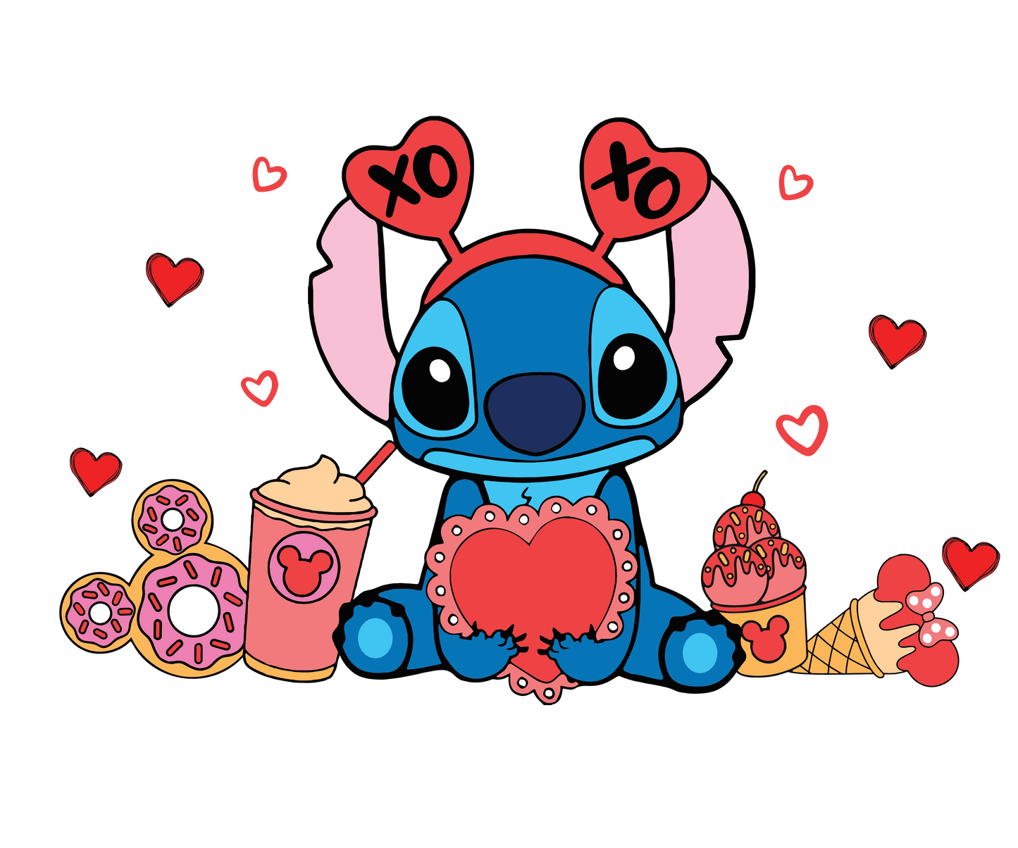 Disney Stitch Valentine's Day XOXO Design - DTF Ready To Press - Heat Press Transfer