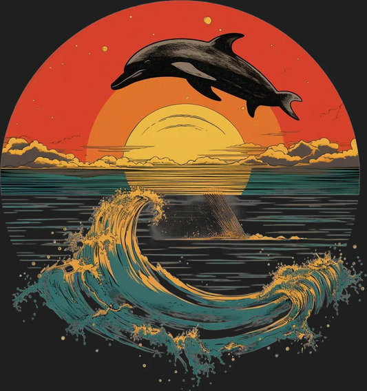 Dolphin Sunset Wave - DTF Ready to Press - Heat Press Transfer