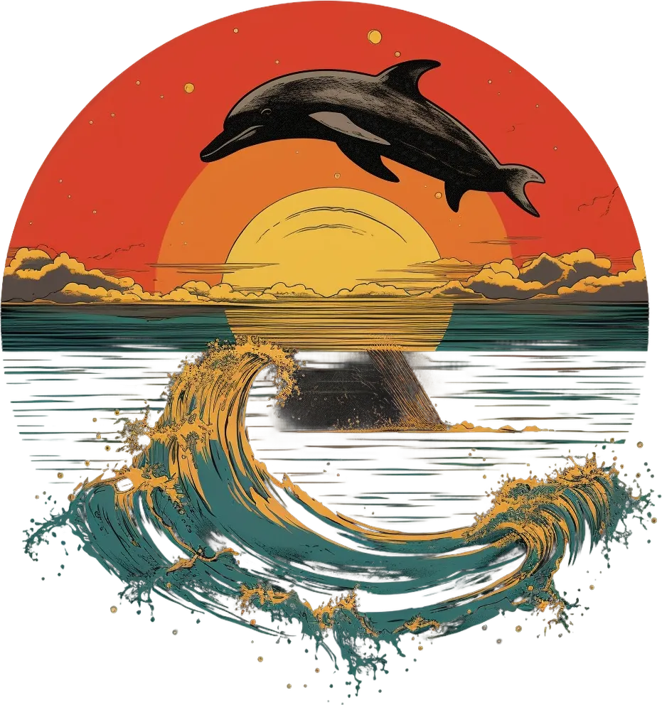 Dolphin Sunset Wave - DTF Ready to Press - Heat Press Transfer