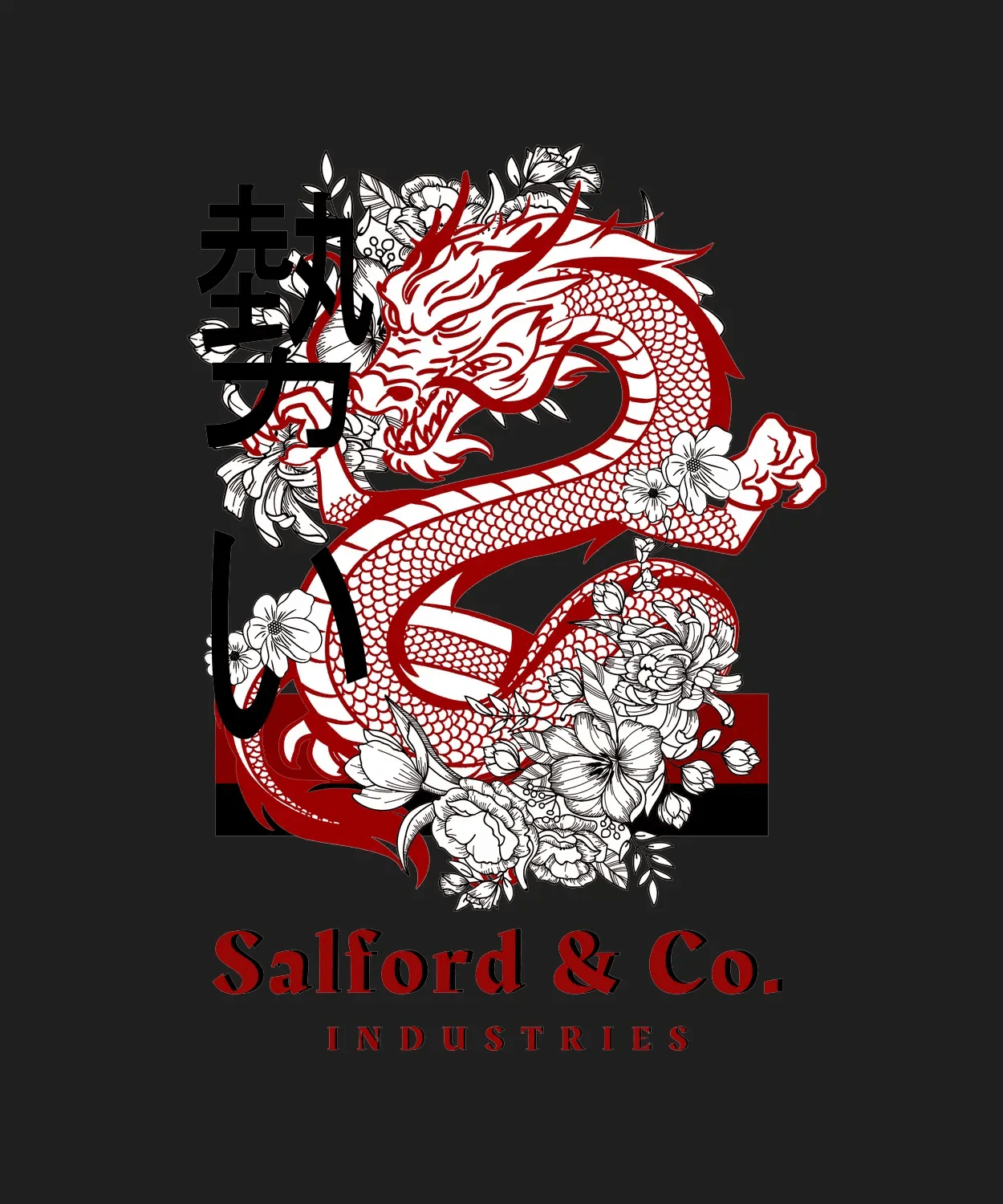 Dragon Floral Art - DTF Ready to Press (black_bg)