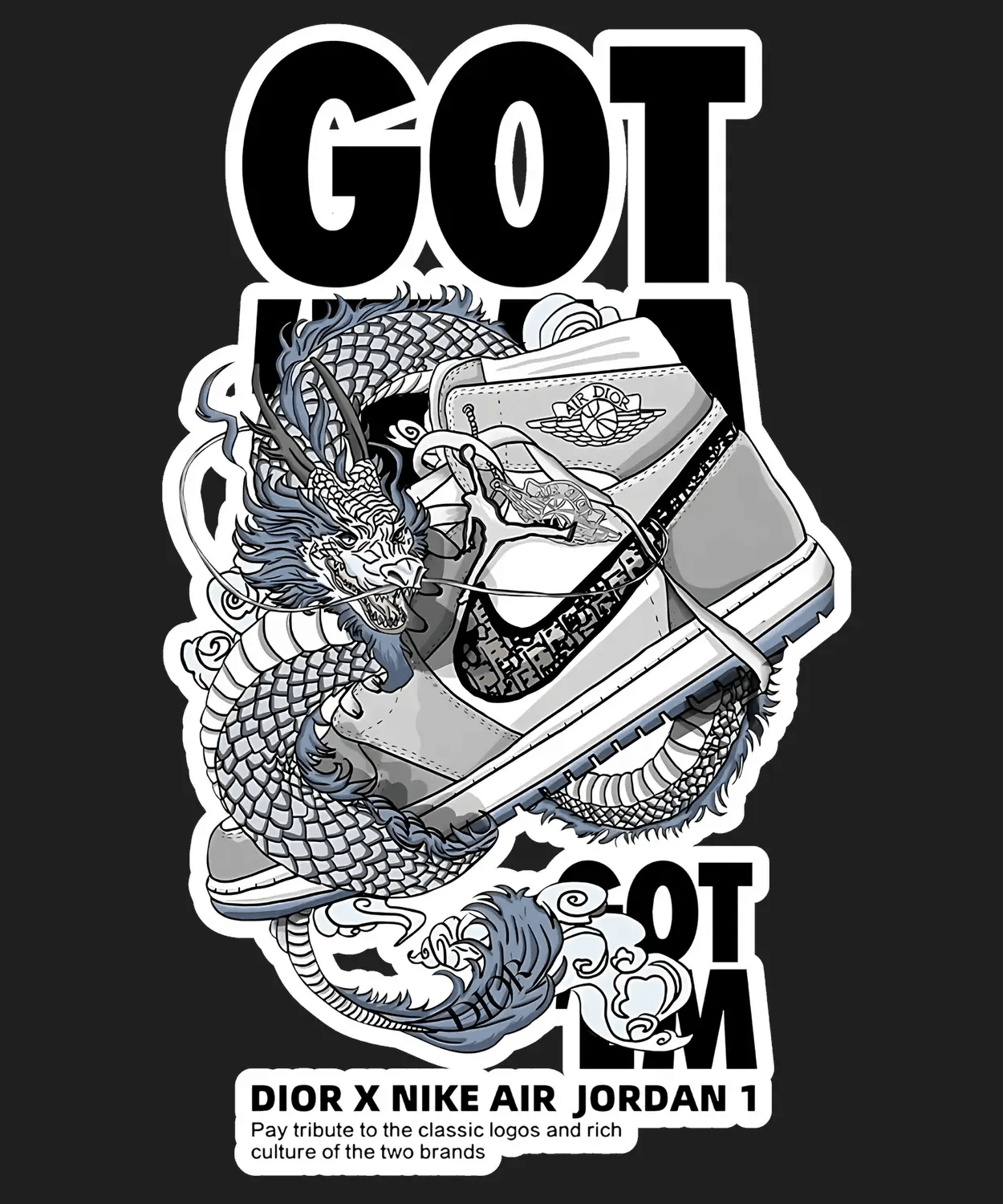 Dragon Sneaker Art - DTF Ready to Press (black_bg)