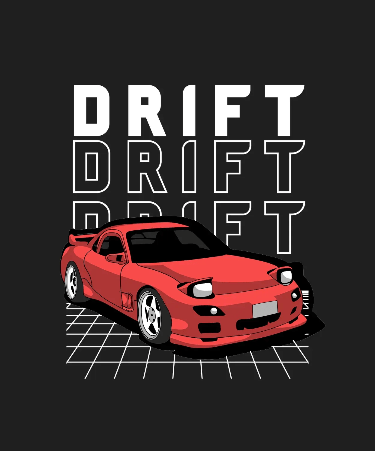 Drift Car Red - DTF Ready to Press (black_bg)