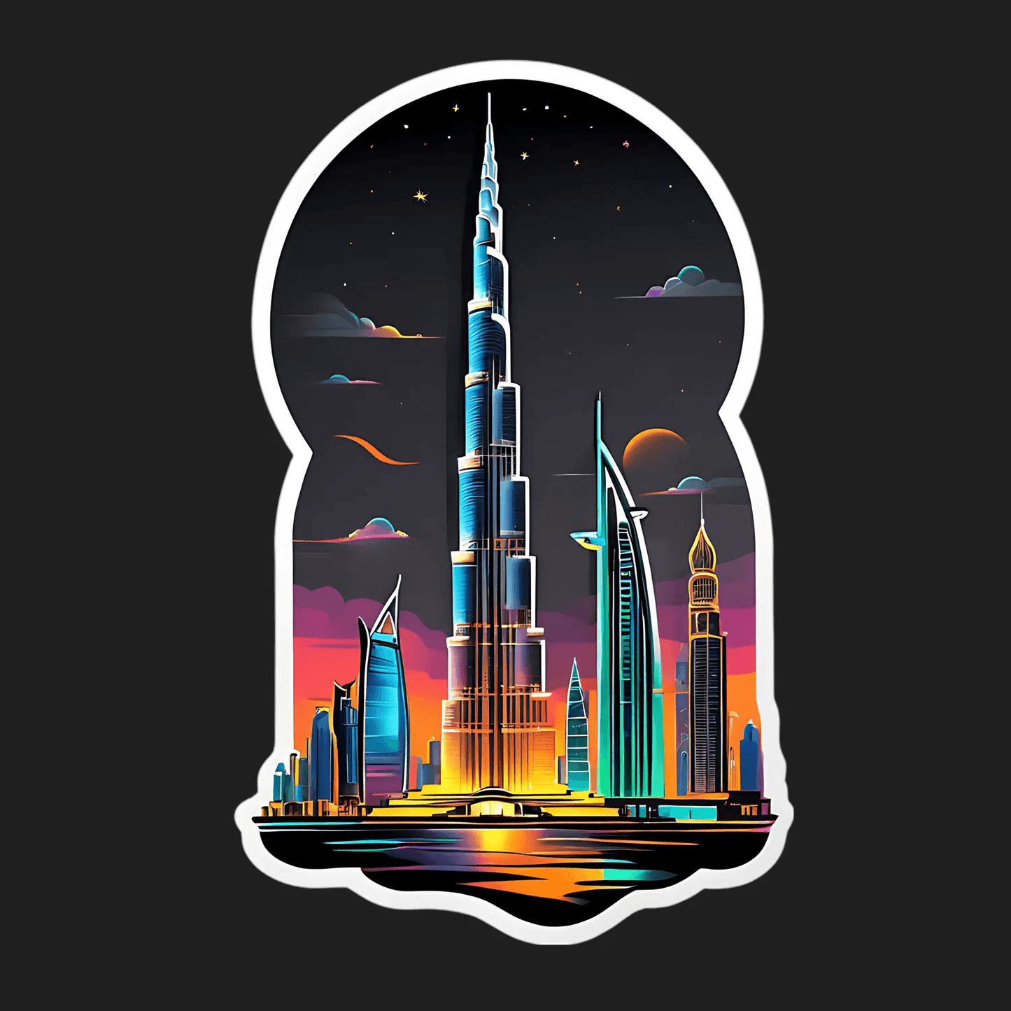 Dubai Skyline Sticker - Vibrant Cityscape Design - Heat Press Transfer