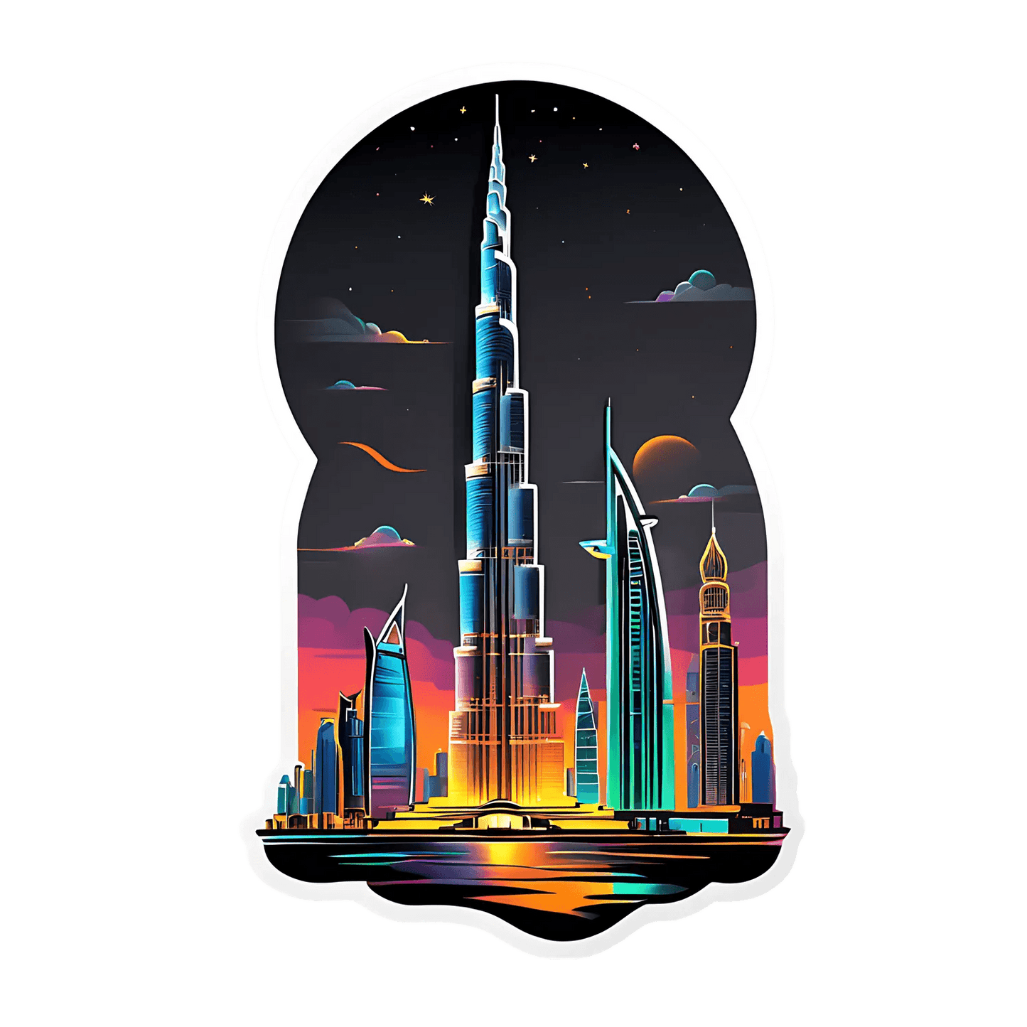 Dubai Skyline Sticker - Vibrant Cityscape Design - Heat Press Transfer