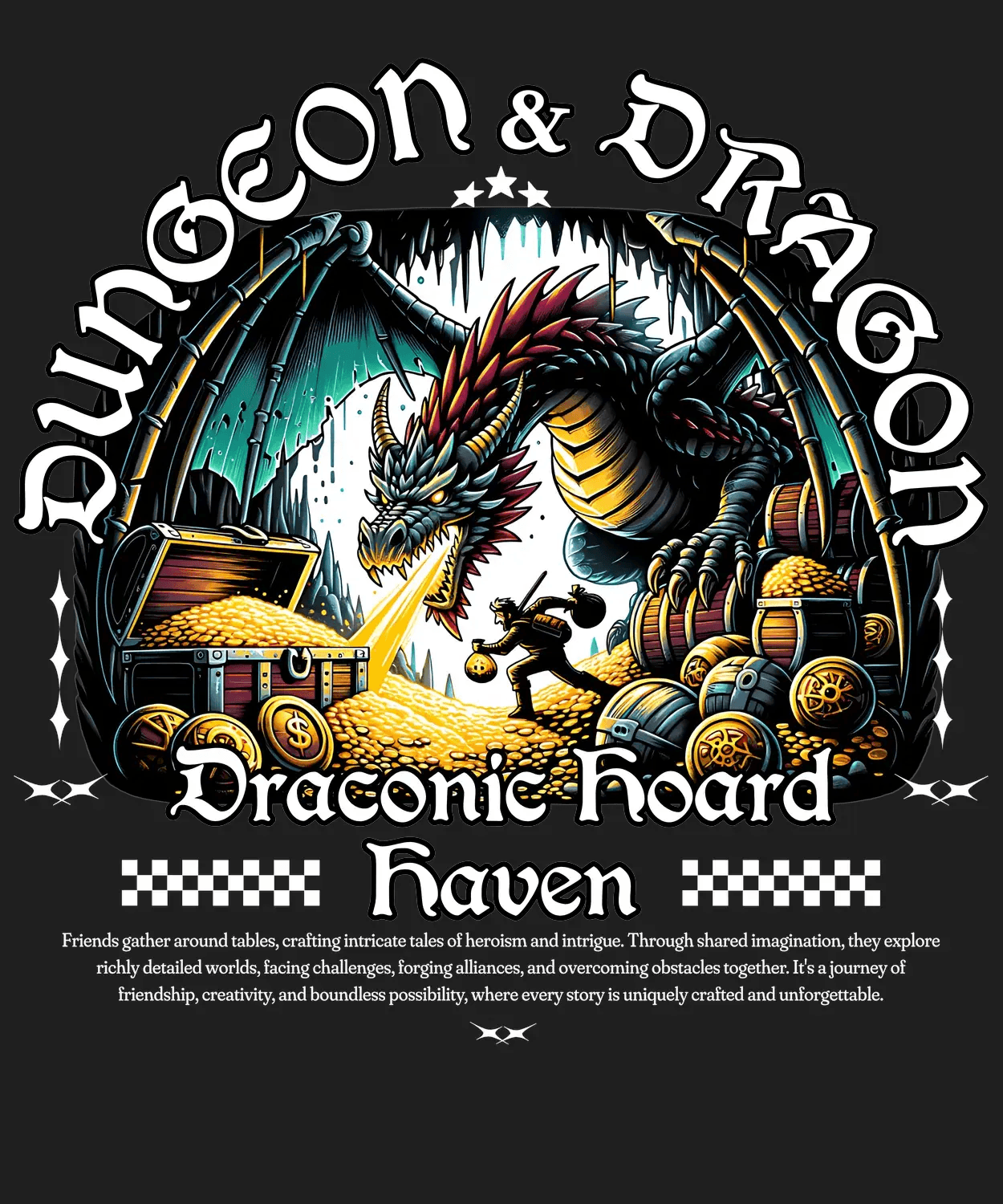 Dungeon & Dragon Hoard - DTF Ready to Press (black_bg)