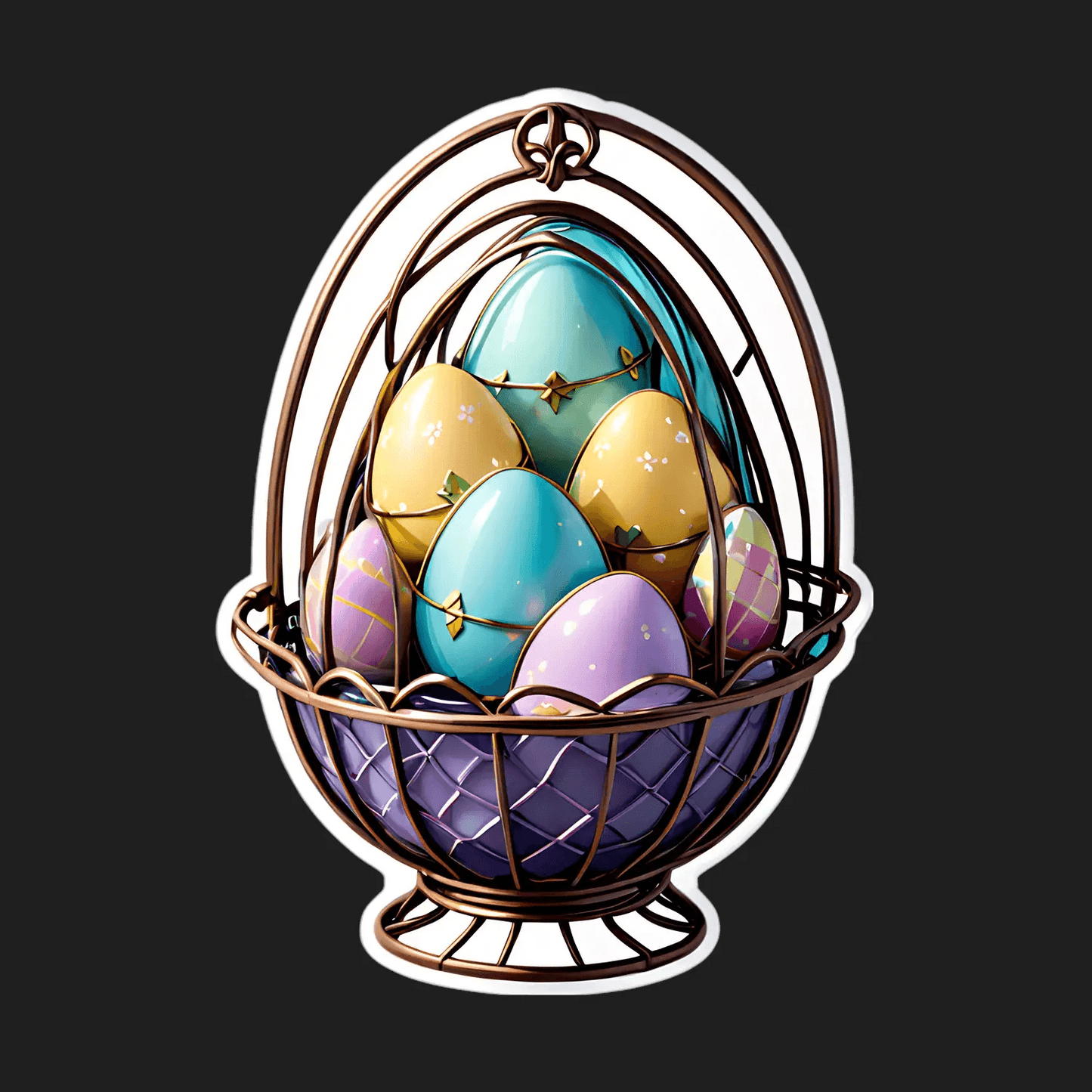 Easter Basket Sticker - Vibrant Egg Design - Heat Press Transfer