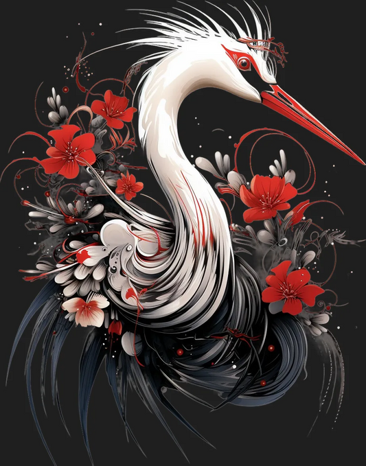 Elegant Crane Floral - DTF Ready to Press - Heat Press Transfer