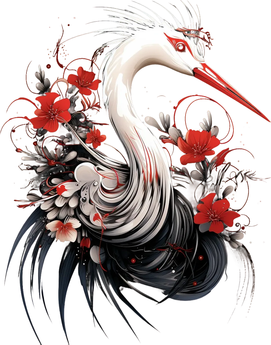 Elegant Crane Floral - DTF Ready to Press - Heat Press Transfer