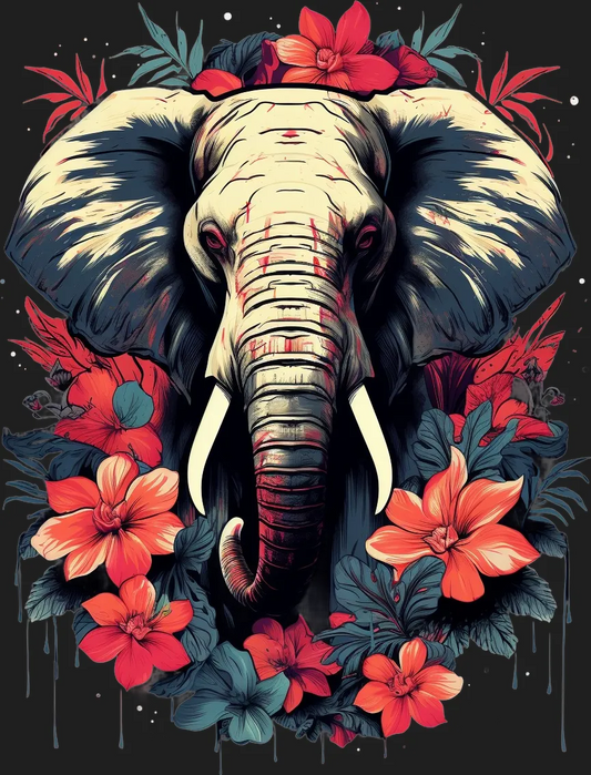 Elephant Floral Art - DTF Ready to Press - Heat Press Transfer