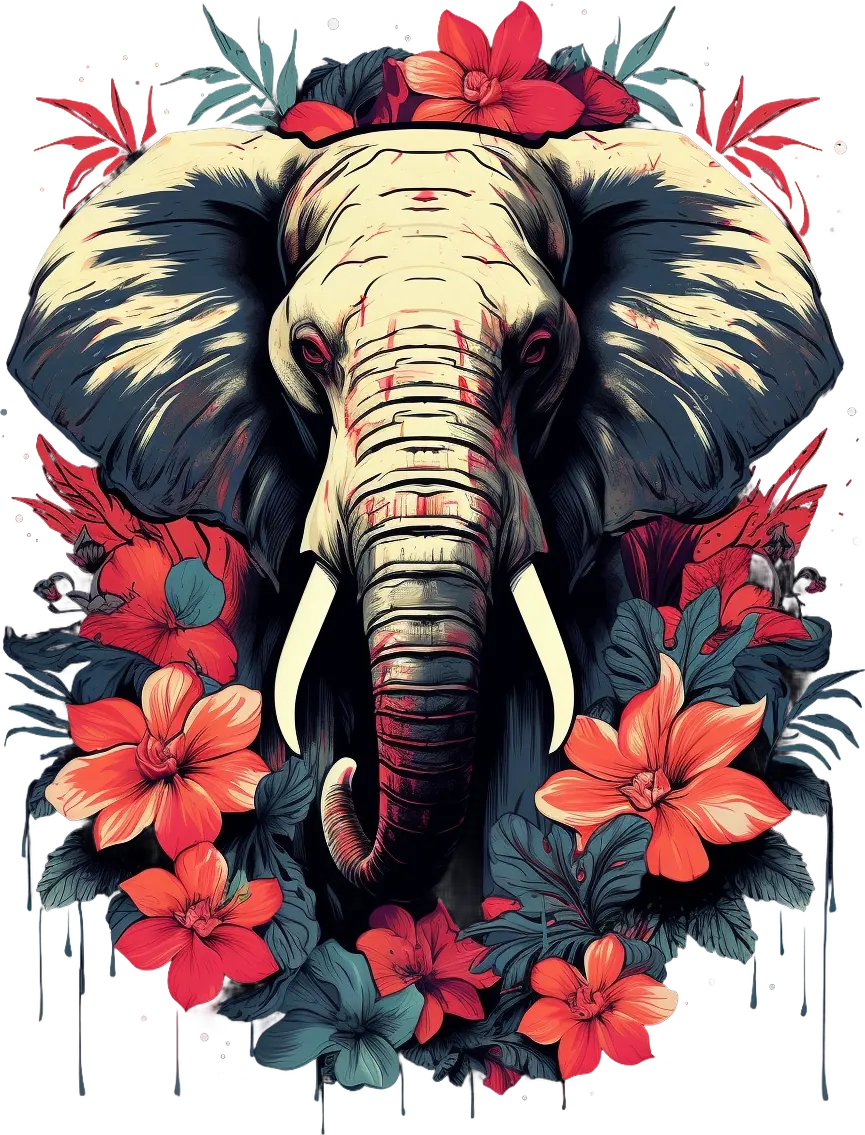 Elephant Floral Art - DTF Ready to Press - Heat Press Transfer