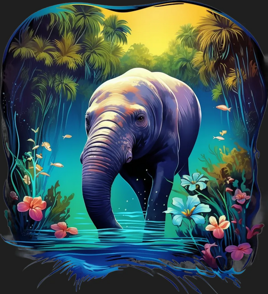 Elephant Jungle Scene - DTF Ready to Press - Heat Press Transfer