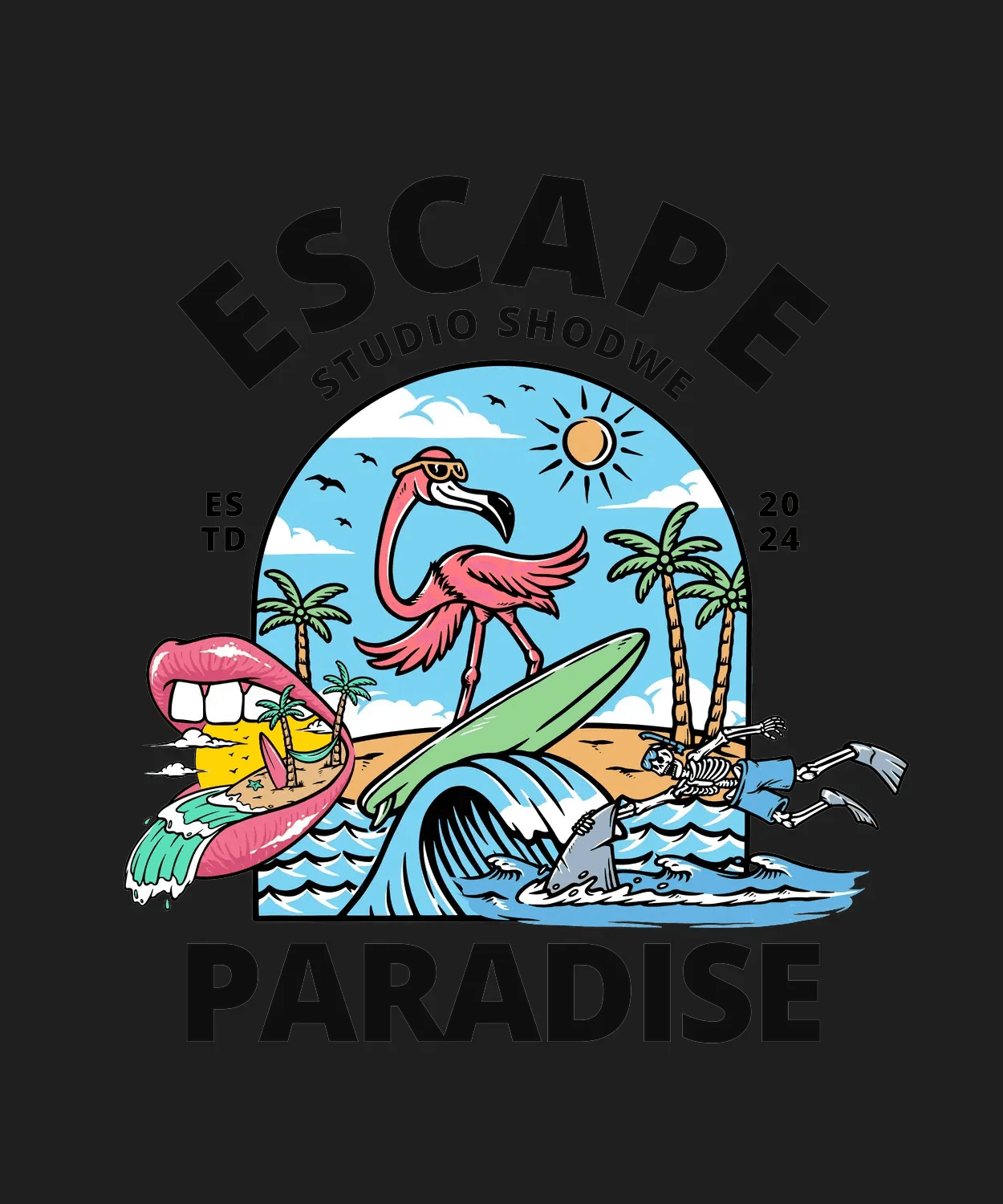 Escape Paradise - DTF Ready to Press (black_bg)