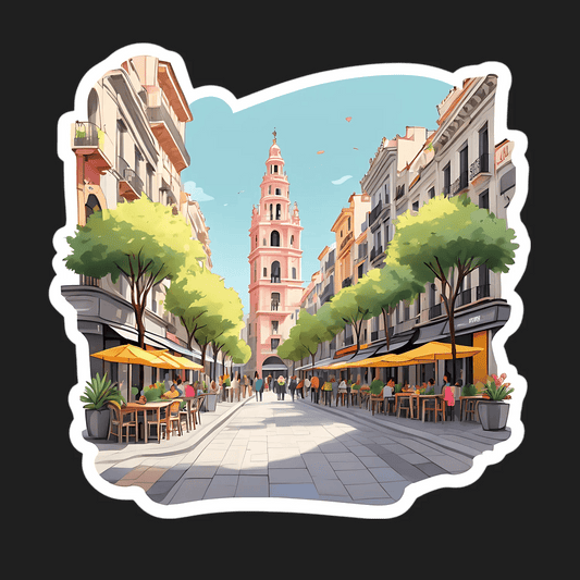 European Cityscape Sticker - Vibrant Urban Scene - Heat Press Transfer