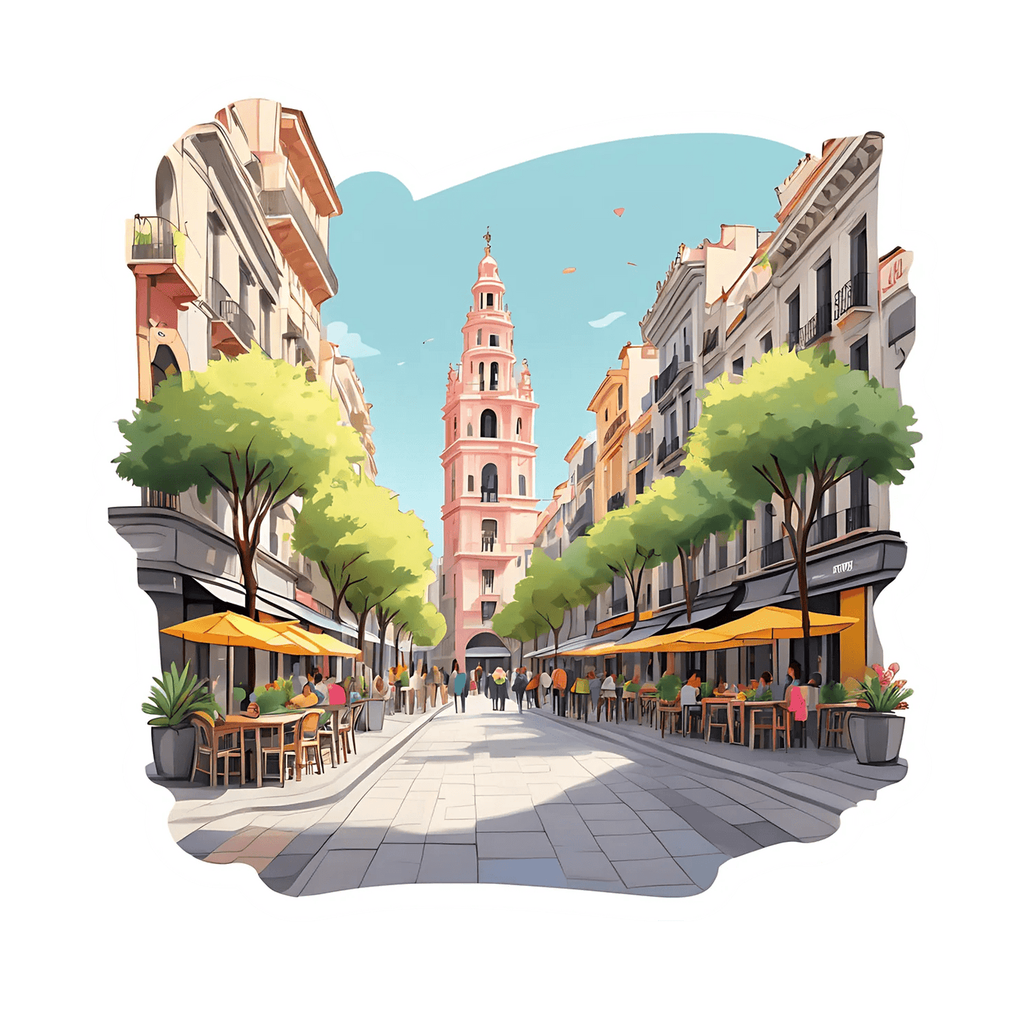 European Cityscape Sticker - Vibrant Urban Scene - Heat Press Transfer