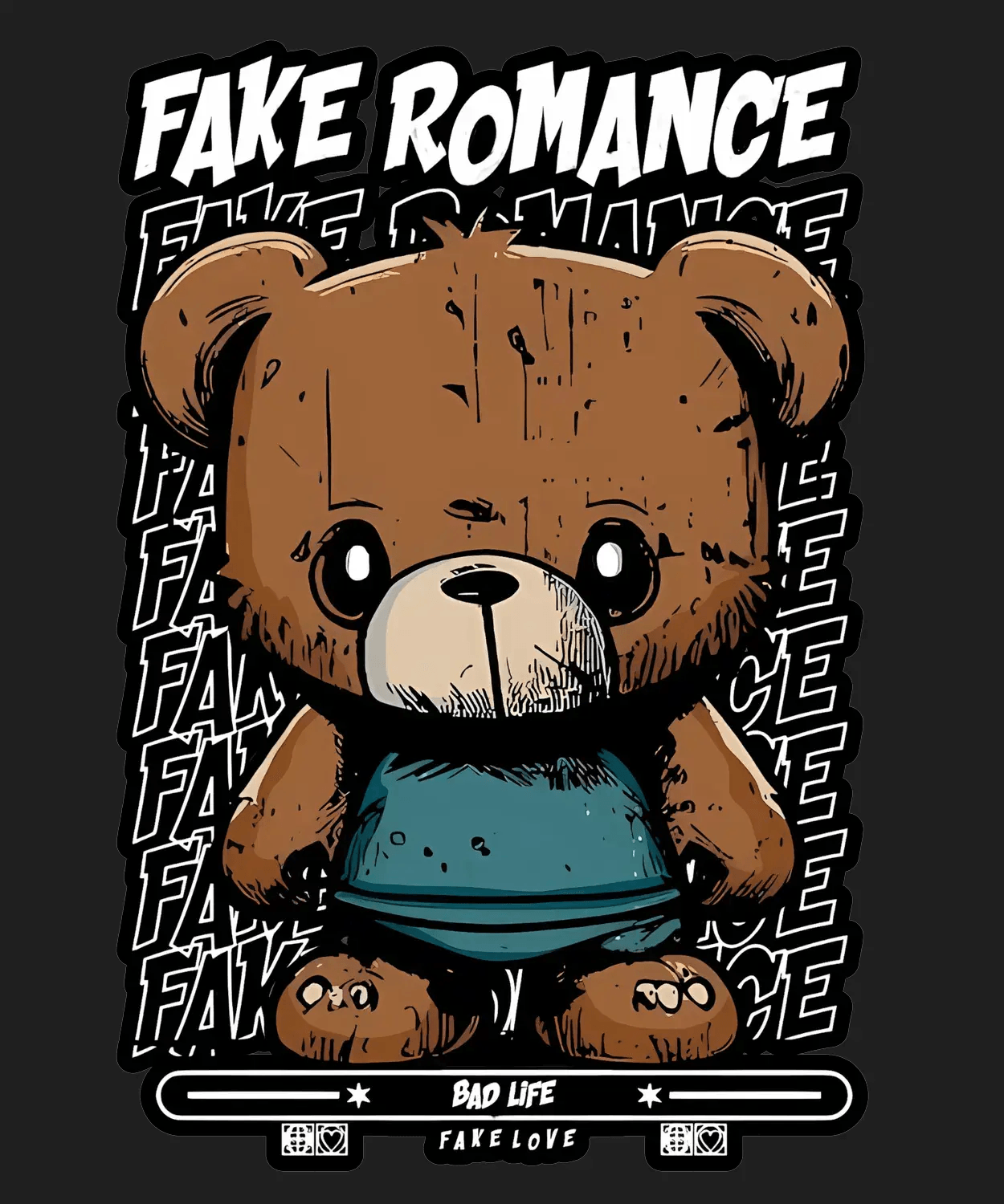 Fake Romance Teddy Bear - DTF Ready to Press (black_bg)
