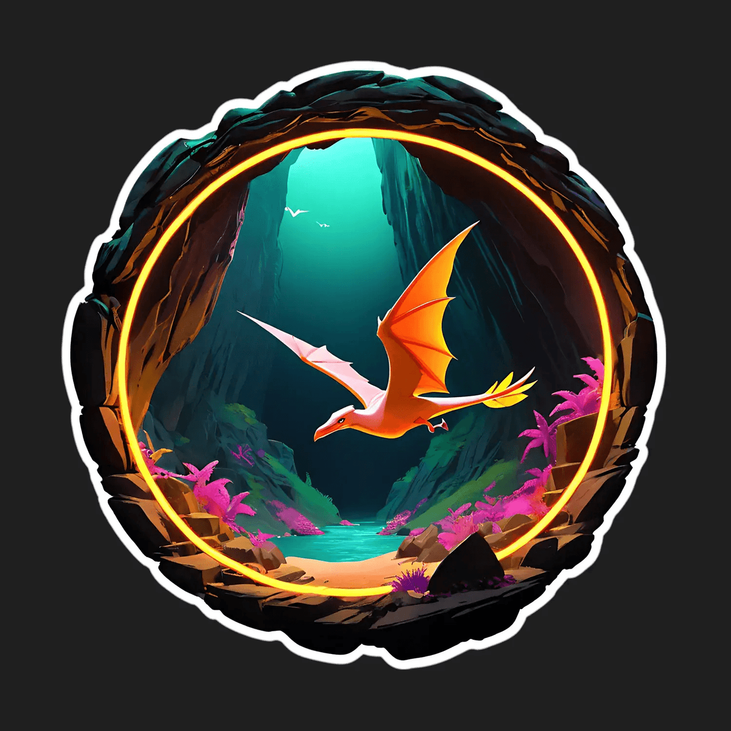 Fantasy Pterosaur - Cave Sticker - Heat Press Transfer