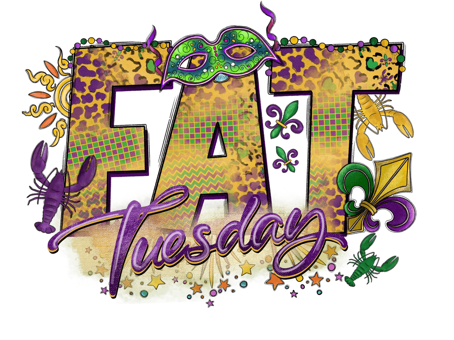 Fat Tuesday Mardi Gras - DTF Ready to Press - Heat Press Transfer