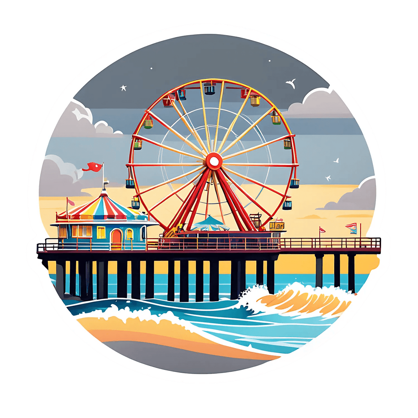 Ferris Wheel Beach - Coastal Sticker - Heat Press Transfer