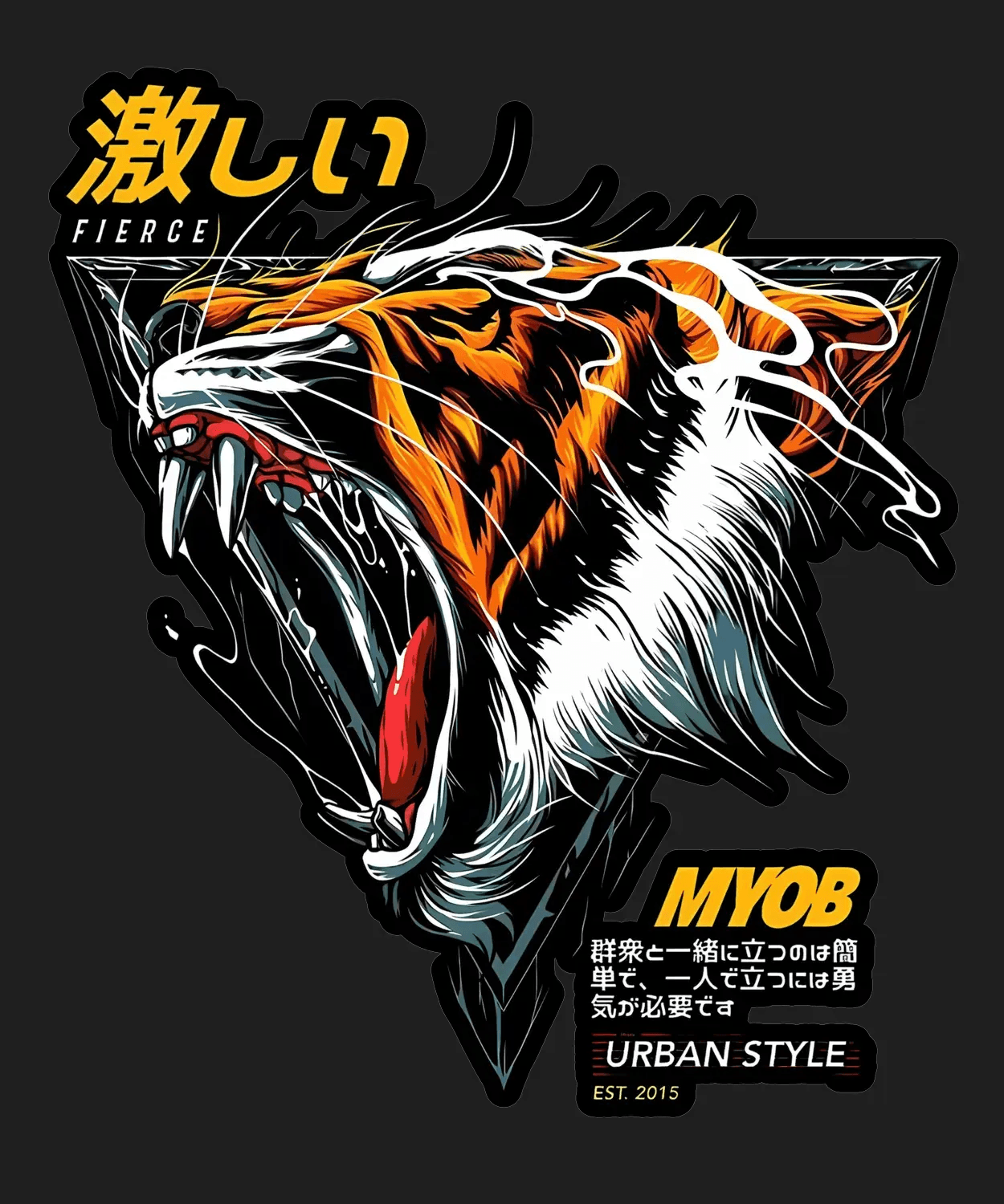 Fierce Tiger Print - DTF Ready to Press (black_bg)