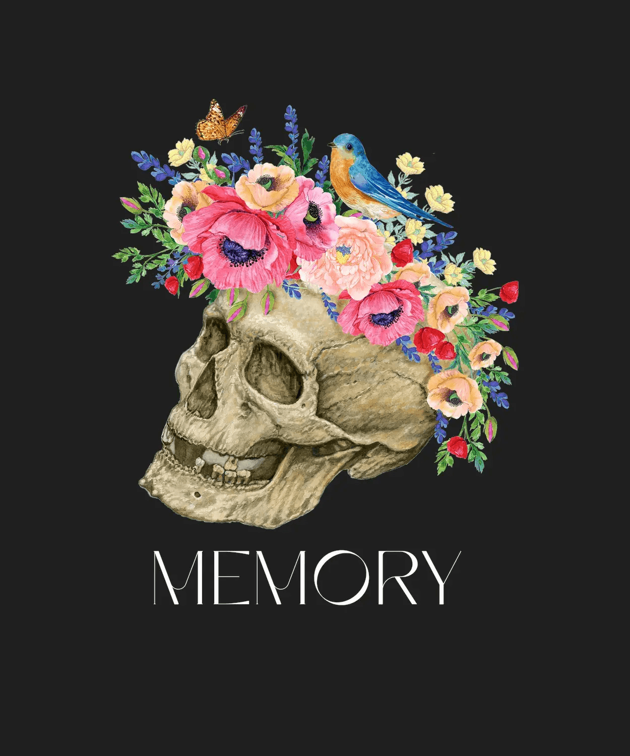 Floral Skull Memory - DTF Ready to Press (black_bg)