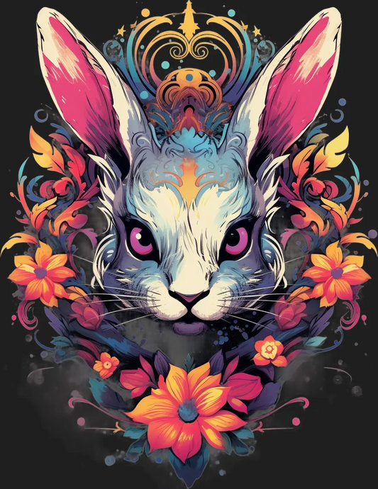 Floral Rabbit Art - DTF Ready to Press - Heat Press Transfer
