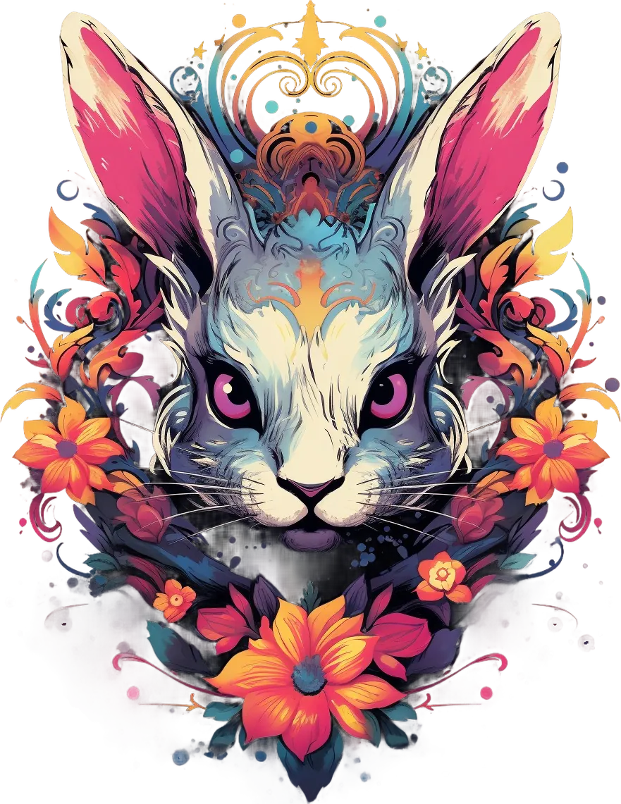 Floral Rabbit Art - DTF Ready to Press - Heat Press Transfer
