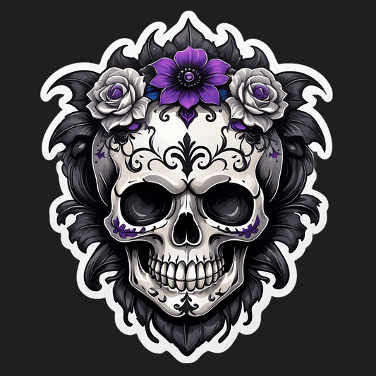 Floral Skull Sticker - Durable UV Print - Heat Press Transfer