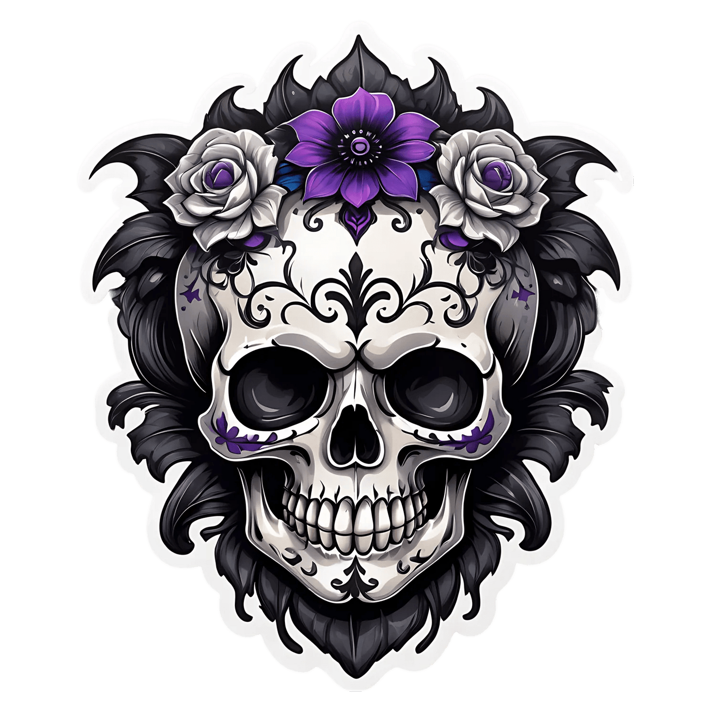 Floral Skull Sticker - Durable UV Print - Heat Press Transfer