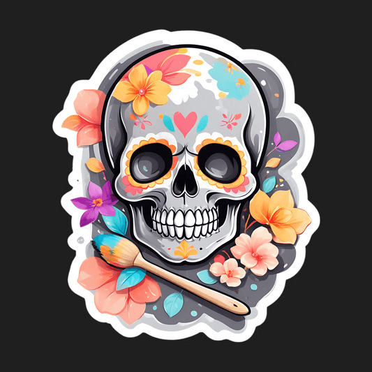 Floral Skull Sticker - Vibrant Artistic Decor - Heat Press Transfer