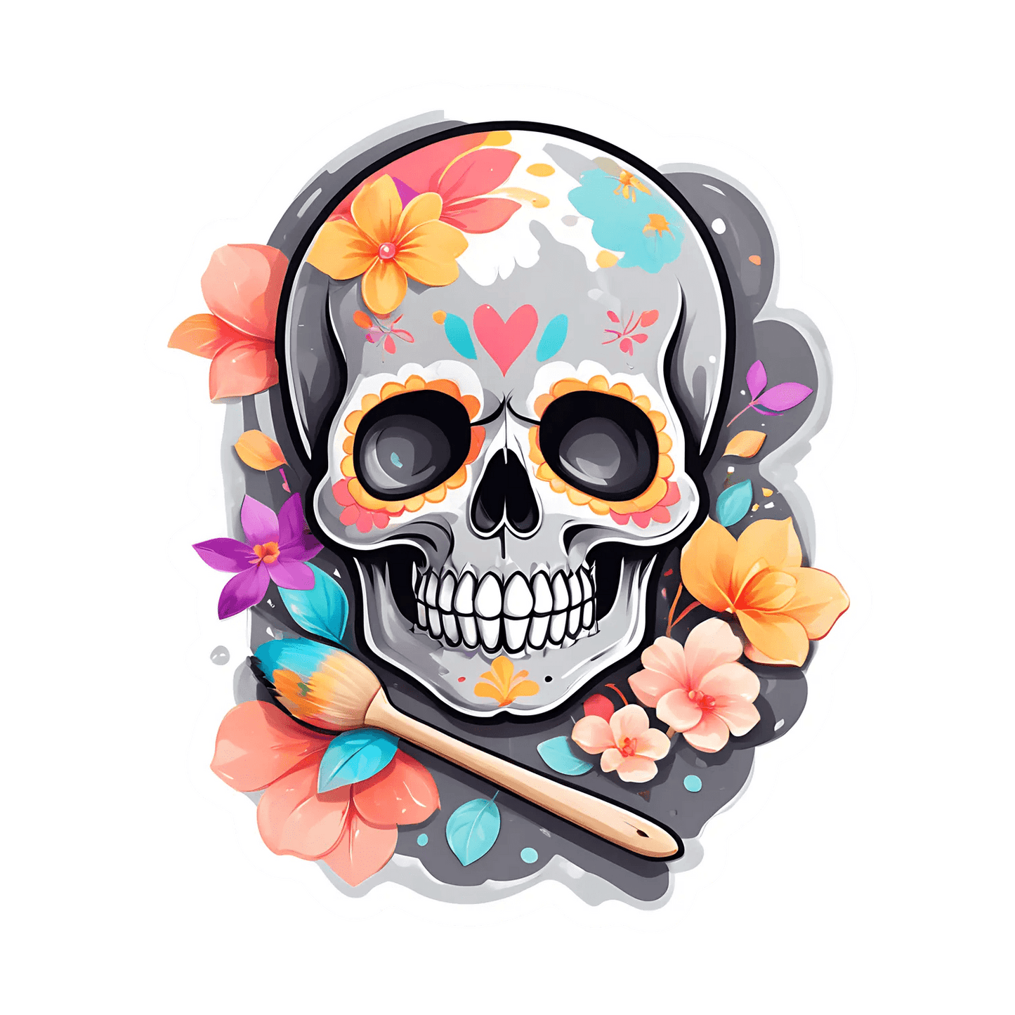 Floral Skull Sticker - Vibrant Artistic Decor - Heat Press Transfer