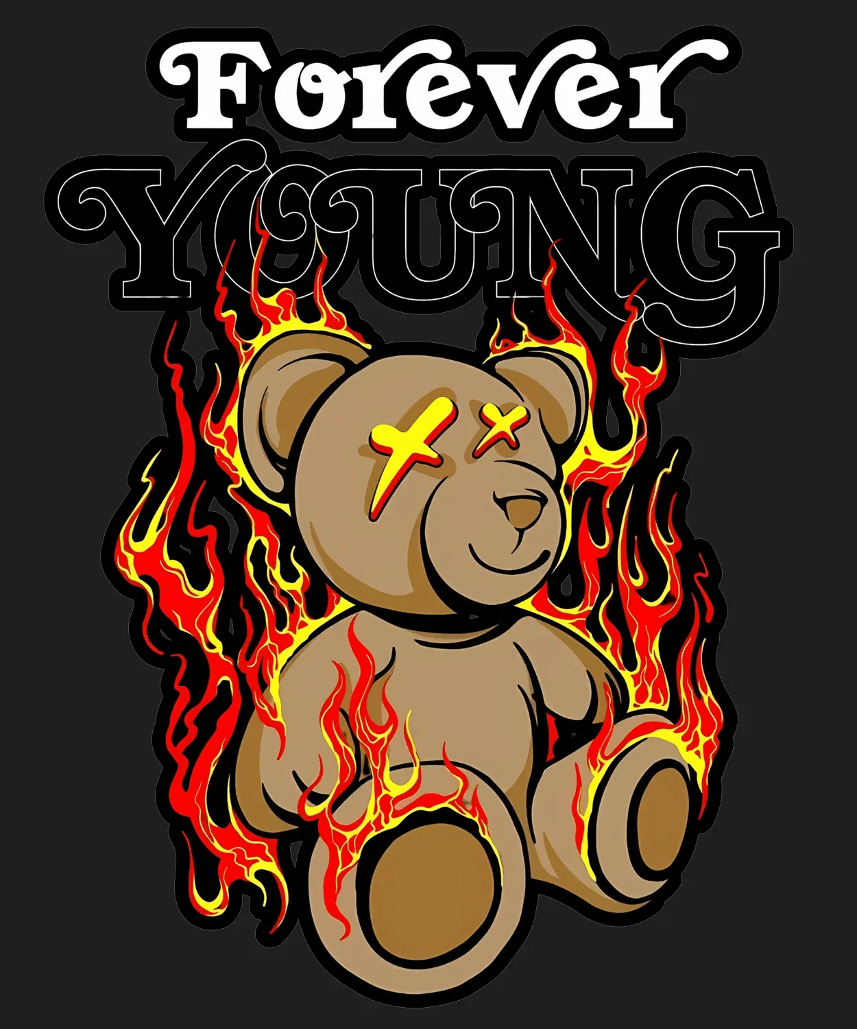 Forever Young Teddy - DTF Ready to Press (black_bg)