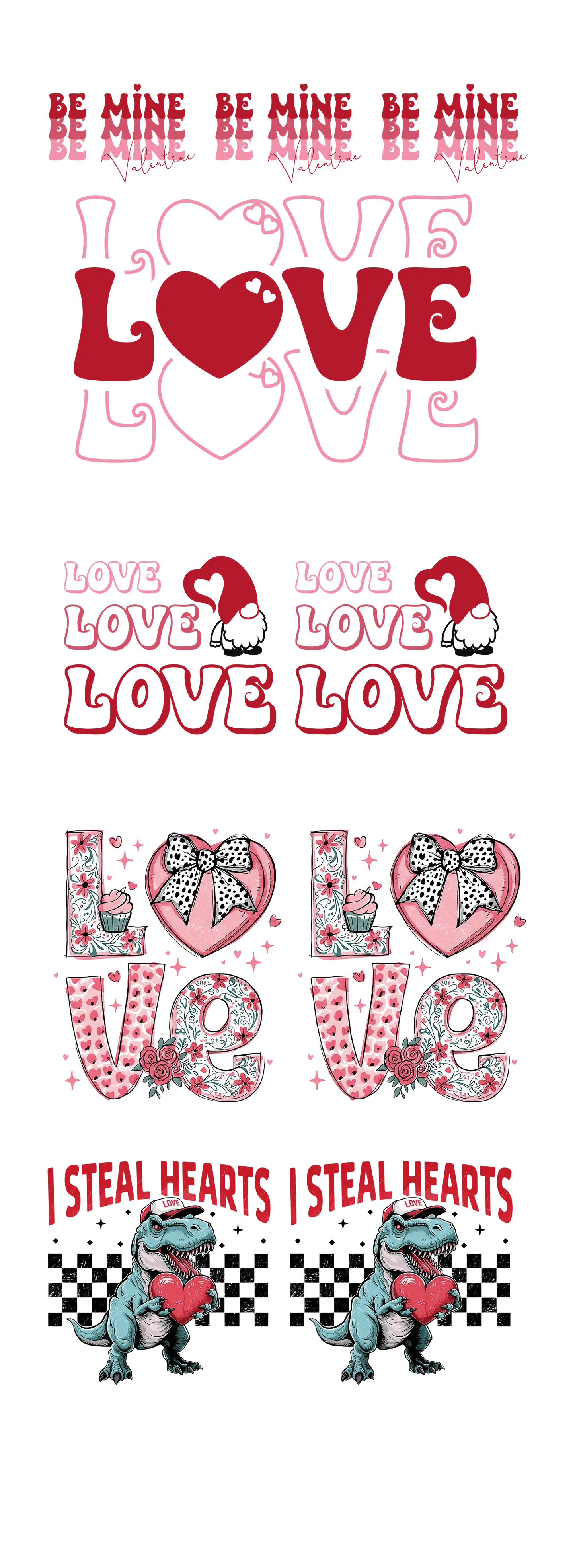 Fun & Festive: Valentine’s Day DTF Gang Sheet 22"x60" Premade DTF Gang Sheet - Heat Press Transfer