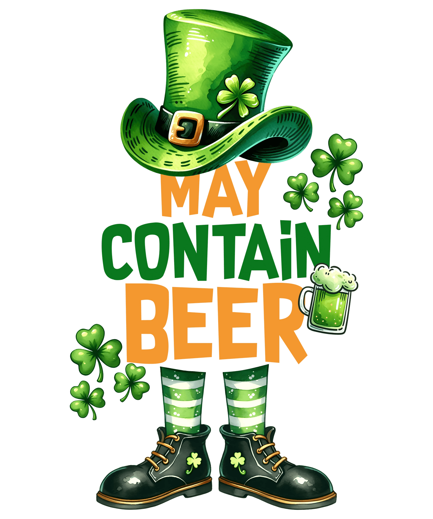 Funny Patricks Day May Contain Beer Irish Design - DTF Ready To Press - Heat Press Transfer