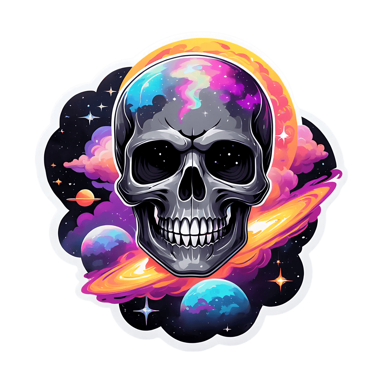 Galactic Skull Sticker - Vibrant Cosmic Design - Heat Press Transfer