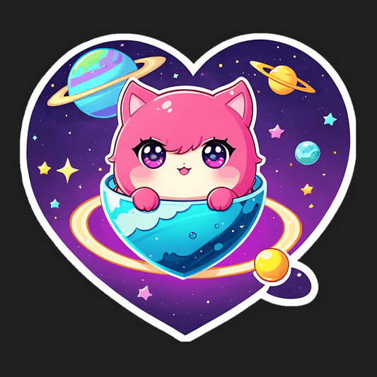 Galaxy Cat Sticker - Adorable Heart-Shaped - Heat Press Transfer