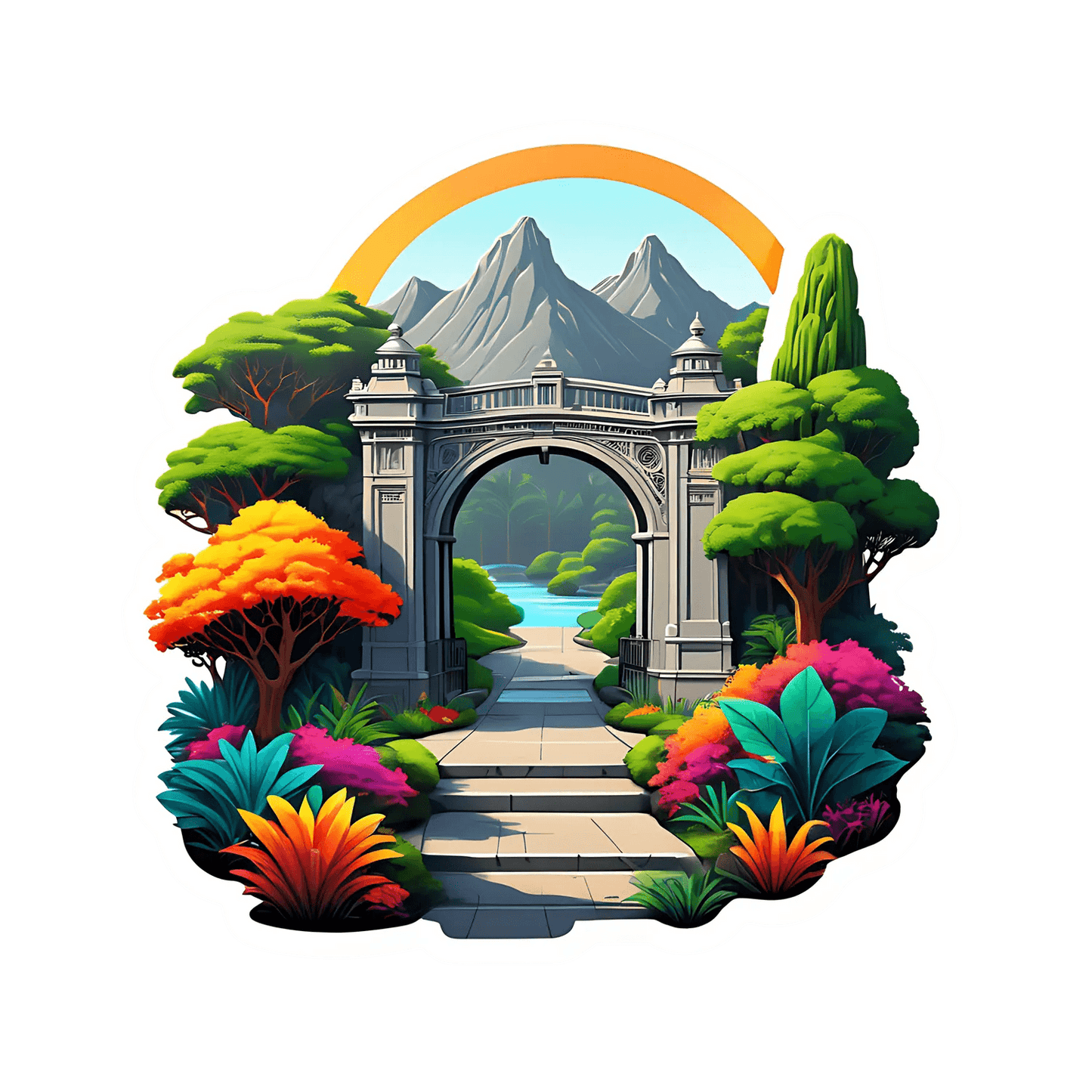 Garden Gateway - Colorful Sticker - Heat Press Transfer