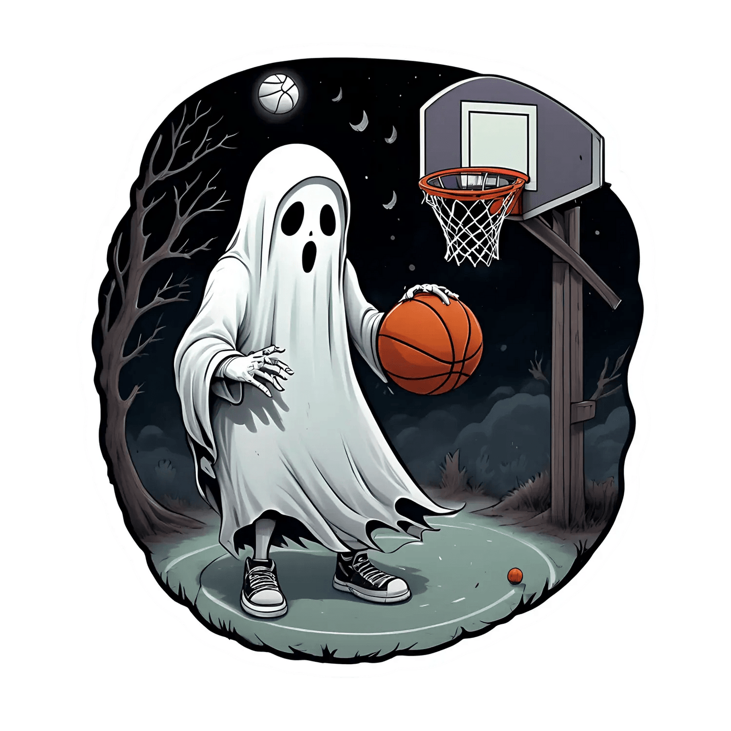 Ghost Basketball - Halloween Sticker - Heat Press Transfer