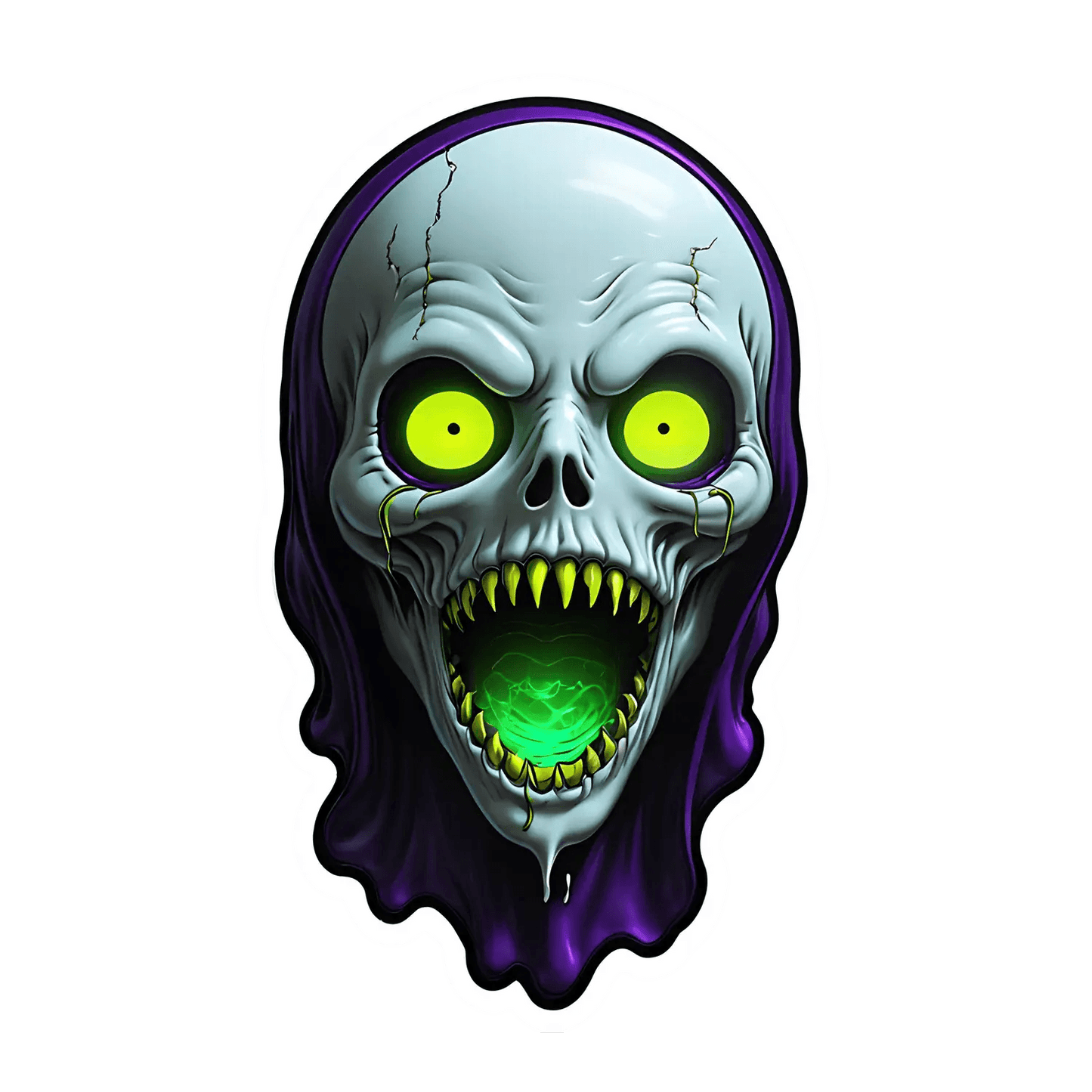 Glowing Skull Sticker - Frightening UV Design - Heat Press Transfer