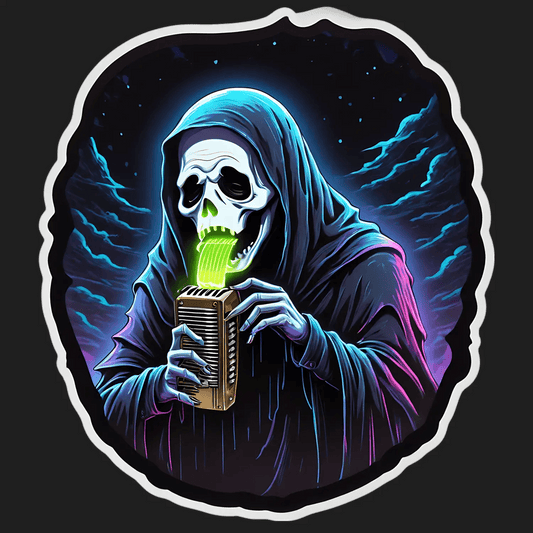 Glowing Skull Sticker - Neon Green Accordion - Heat Press Transfer